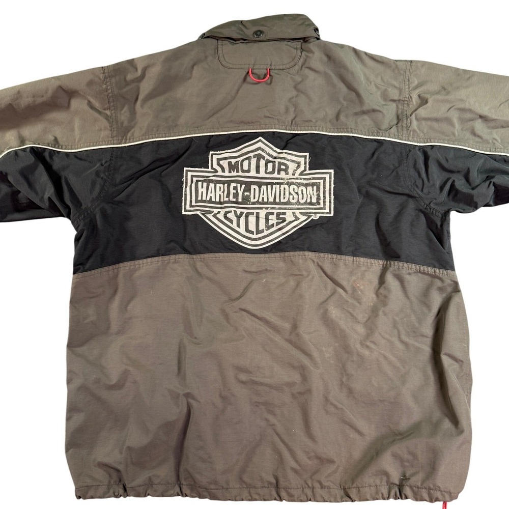 Harley Davidson‎ Jacket Mens Large Gray Black Colorblock Full Zip Biker Riding